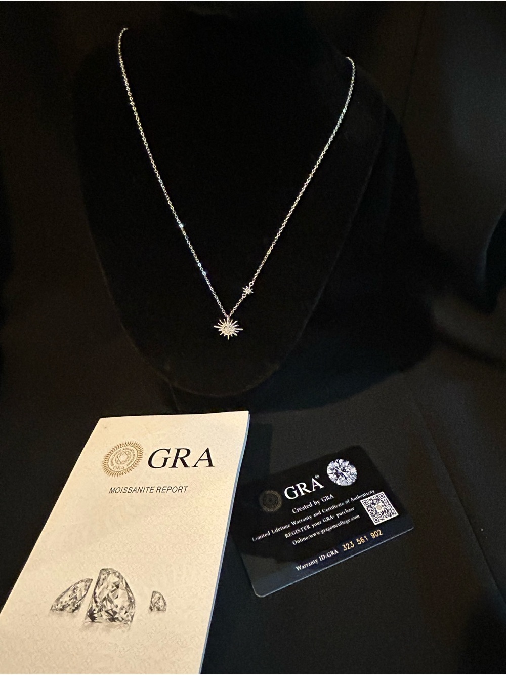 Sterling Silver and Moissanite Sunburst Pendant Necklace - GRA Certified - Picture 1 of 4